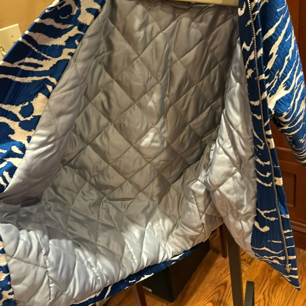 Milk & Biscuits Jacket Kids L 7 8 Blue White Zebra Print Quilted Lining Fashion